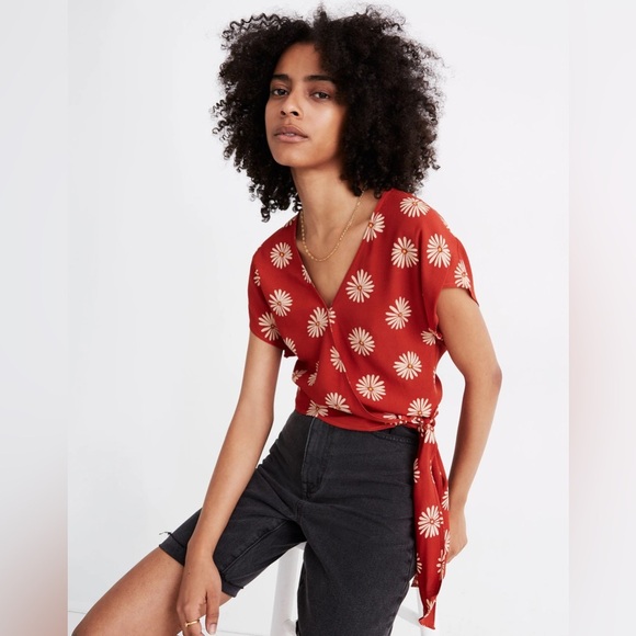 Madewell Sash-Tie Wrap Top in Daisy Daydream Floral Blouse Boho Casual V-neck - Picture 1 of 8